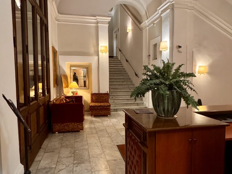 Reception area inside Hotel Antico Palazzo Rospigliosi in Rome